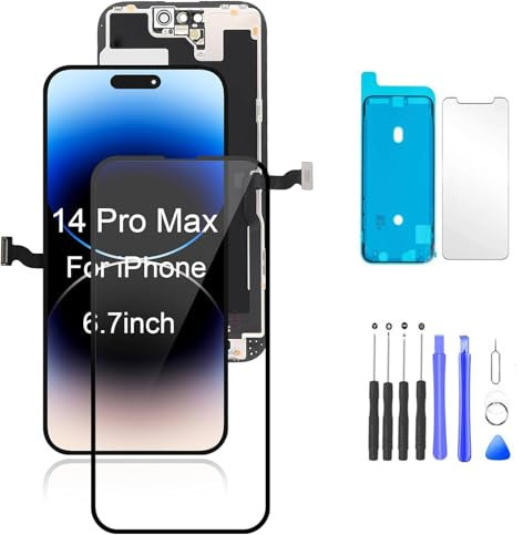 Holwarm Display für iPhone 14 Pro Max 6.7 OLED Bildschirm Ersatz FHD Touchscreen 3D Touch Digitizer Rahmen und Reparaturkits (14pm OLED)