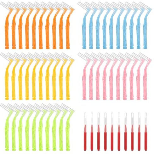 ViEinkaufen 60 scovolini interdentali, 5 misure, testa angolata, con manico antiscivolo, morbido filo interdentale, per la pulizia orale degli spazi tra i denti e la pulizia dei denti