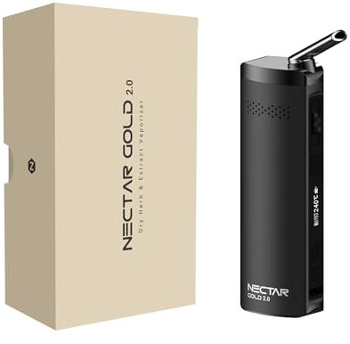 Nectar Gold 2.0 Vaporizer | Verdampfer Kräuter und Extrakte | 2 Jahren Garantie, 3200-mAh-Akku, einstellbarem Luftstrom, OLED-Display, 20 Sekunden Aufheizzeit und Temperaturbereich von 100°C bis 240°C