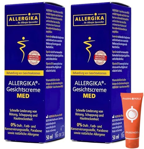 Allergika Gesichtscreme MED 2x 50 ml I Zur Behandlung von Gesichtsekzemen I Rötung, Schuppung, Hauttrockenheit, Neurodermitis I Juckreiz I sensible Haut I Spar-Set plus Pharma Perle give-away