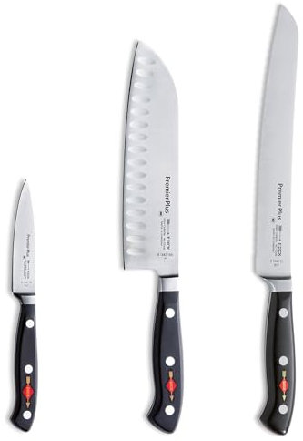 F. DICK Premier Plus - Santoku Set (für Profi- und Hobbyköche, 3er Set, 56 HRC, einfache Reinigung) 81474200, Schwarz
