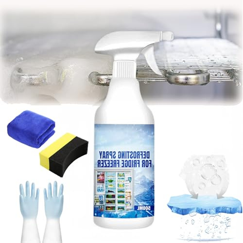 Spray sbrinante per frigorifero e congelatore, potente spray per scongelamento del frigorifero, rimozione rapida dello scongelamento e lucentezza senza striature, spray antigelo per parabrezza auto,
