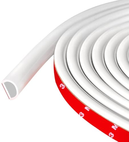 Joint de porte autocollant en silicone en forme de D pour cadre de porte/fenêtre, blanc (9 mm de large x 8 mm de haut), Longueur 6 m