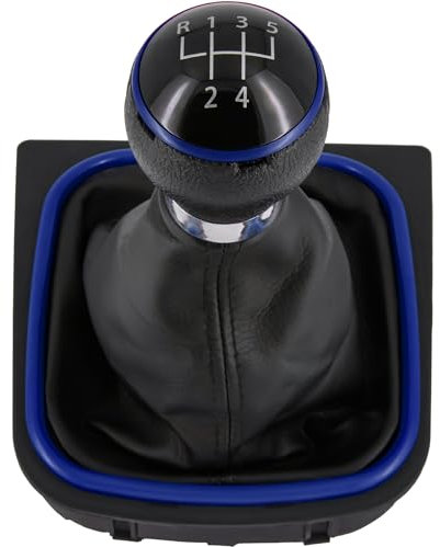 Schaltknauf + Schaltsack Set 5 Gang passend für VW Golf 5 + 6, 2003-2016, Plug & Play, Auto Schalthebel Schaltmanschette, mit Rahmen, schwarz - blau