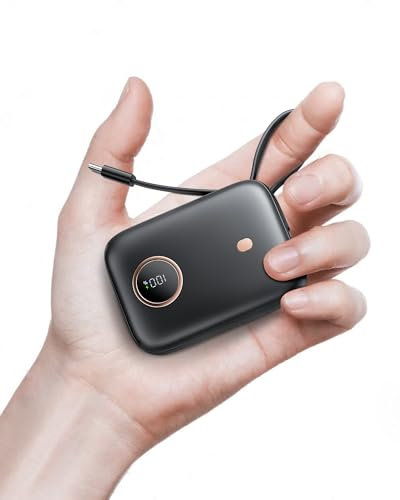 Power Bank 10000mAh 22.5W, Mini Caricatore Portatile con Ricarica Rapida, Batteria Portatile con Display LED e Cavo USB-C Integrato, Powerbank USB-C Compatibile con iPhone 15/16 Xiaomi Android Altri