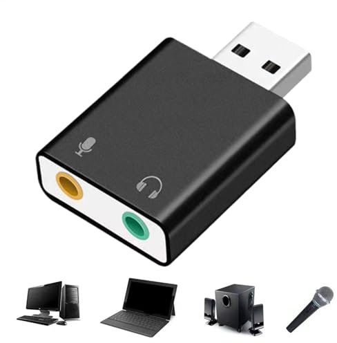 Poludatly Adaptador de tarjeta de sonido USB, tarjeta de sonido externa de 3,5 mm, convertidor auxiliar USB de micrófono de auriculares, equipo de tarjeta USB Plug and Play, accesorios de tarjeta de