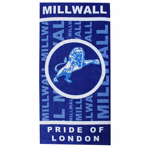 Beyond Happy Millwall Strand- und Badetuch mit riesigen Löwen, 100 % Baumwolle, 150 x 75 cm, Millwall Fußball, Urlaub, Strandtuch, großes Badetuch für Millwall-Sportfans