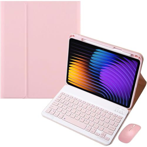 EHLCYS Funda con Teclado para Xiaomi Pad 7 / Pad 7 Pro 11.2 Pulgadas 2024, con Ratón Español Ñ Teclado Bluetooth Inalámbrico Desmontable con Ultrafina Funda para Bolígrafos,Rosado