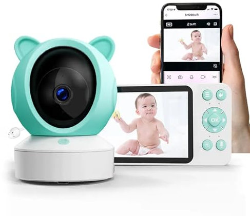 Duckdik Monitor de Bebé 2K/3MP con Cámara y Audio, Pantalla de 5, Visión Nocturna, Detección de Movimiento y Llanto, Audio Bidireccional, App Movil, Sensor de Temperatura y Humedad, Nanas