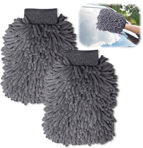 DiviDermy 2 Stück Mikrofaser Waschhandschuh Set, Waschhandschuh Auto Mikrofasertücher, Extra Saugstark, Auto Reinigung, Car Cleaning Kit, Perfekt für Autopflege und Fensterreinigung,Grau+Grau