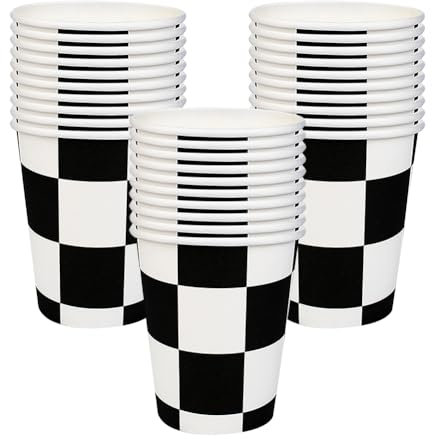 FSSTUD Lot de 30 gobelets à carreaux noirs et blancs de 250 ml pour fête d'anniversaire Motif voiture de course