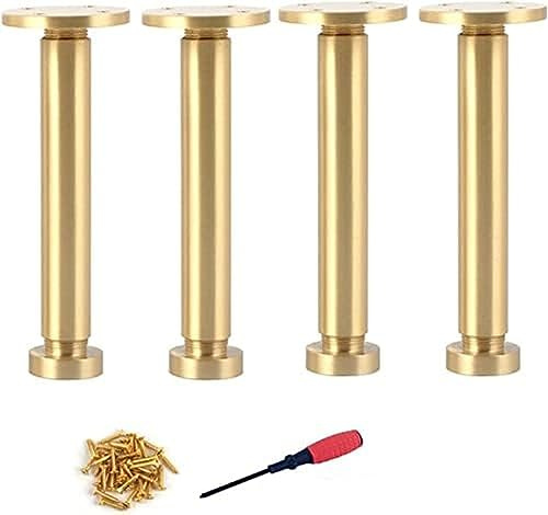 Solid Brass Furniture Legs Set of 4 Adjustable Sofa Support Legs for Cabinet Coffee Table TV Stand Bathroom Cabinet Couch Chair Gold Finish 300mm/11.81in