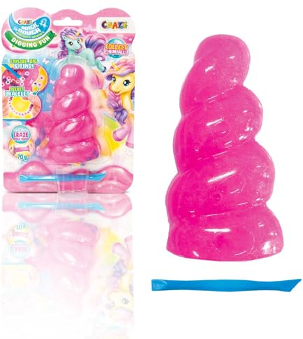 MAGIC DOUGH Digging Fun Unicorn - Ausgrabung Knete Set mit Einhorn-Schätzen – Kinder DIY Armband Bastelset ab 5 Jahre