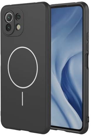 BORYA Silikon Magnetisch Hülle für Xiaomi 11 Lite 5G NE/Xiaomi Mi 11 Lite, Ultra Dünn Stoßfest Weiches Seidig Handyhülle, Prämie TPU Schutzhülle, Kratzfest Mikrofaserfutter Case. Schwarz