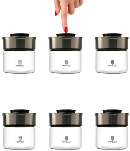 Vorratsglas Set 6x450 ml Vakuum Glasbehälter Luftdicht Edelstahl Deckel | BURI Glasdose mit Edelstahldeckel, Klickverschluss, stapelbar, mottensicher und spülmaschinenfest für Küchenvorräte