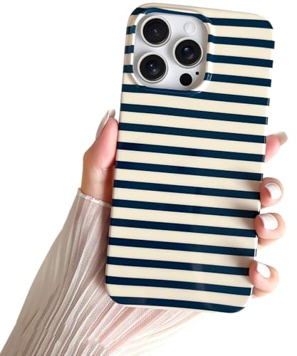 SmoBea for iPhone 15 Pro Case Cute Horizontal Striped Phone Case, Soft TPU Slim Shockproof Phone Cover for Women Girls Beautiful and Stylish, Navy Blue