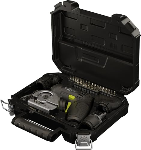 goobay 4in1 Mini-Akkuschrauber-Set 35 teilig - 28 Bits, 4 Vorsätze und 1 Adapter aus Chrom-Vanadium-Stahl - Pistolenform, 8 Nm Drehmoment, frontale LED-Beleuchtung - 77817