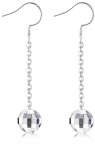1 Paar Discokugel Ohrringe, Disco Ball Earrings, Silber Kugel Ohrhänger, Lange Lustige Ohrringe, Vintage Ohrschmuck, Kostüm Zubehör für Damen Mädchen 90 70er Jahre Outfit Festival Party Silvester