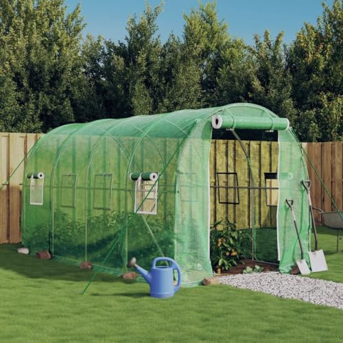 Mokuyary Serre avec structure en acier vert 8 m² 4 x 2 x 2 m Tunnel Serre potager pour plantes avec parois latérales enroulables, imperméable