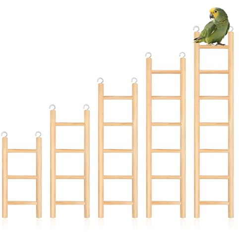 5 PCS Wooden Bird Ladder, Bird Cage Ladder Birds Toys Climbing Toys Basics Climbing Supplies for Parakeets Parrots Lovebirds Cockatoo Birdie