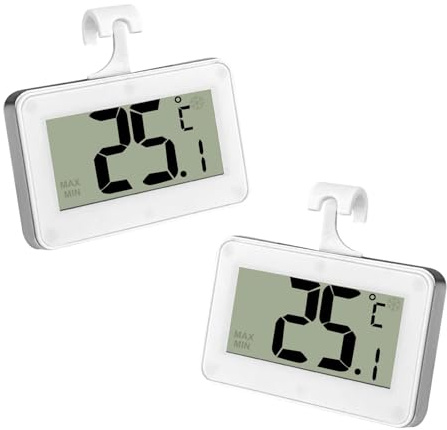Fousenuk 2 Piezas Termometro Nevera Magnético con Pantalla LCD Fácil de Leer, Termómetro para Congelador con Gancho, Sensor de Temperatura para Casa, Restaurantes, Bares, Cafés(Blanco)