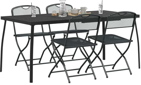 vidaXL Gartenmöbel Set 5 pcs Anthrazit Eisen und Stahl, Garten und Terrasse, modernes, pflegeleichtes, kompaktes Set, langlebige Möbel, UV-beständig, klappbare Stühle