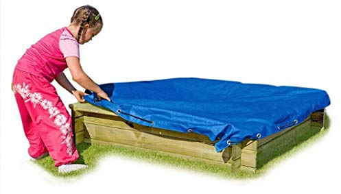 Sandkasten Tim aus Holz 120x120 cm mit Abdeckplane blau TÜV geprüft