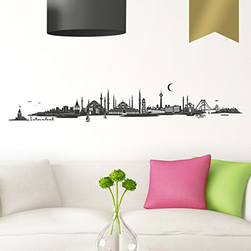 WANDKINGS Wandtattoo Skyline Istanbul (mit Sehenswürdigkeiten und Wahrzeichen der Stadt) 210 x 35 cm Gold - erhältlich in 33 Farben