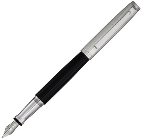 WaldMann Füllhalter Tuscany, Linien-Design, schwarz, Sterling Silber, Feder:breit (B)