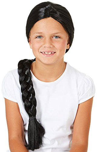 dressforfun Long black plait wig for children | for cowgirl native american outfit historic costumes sailor pirate