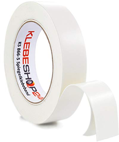 Ruban adhésif pour miroir Adhésif double face puissant | 1 mm d'épaisseur, taille 5 m ou 50 m, largeur au choix | Universel | Pour supports rugueux | Pour bois, verre, métal, plastique, etc.