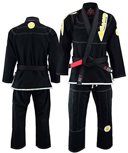 Malino Traje profesional brasileño Jiu Jitsu Gi negro BJJ uniforme perlado tejido algodón 450 g/m², pantalones 10 oz Ripstop tamaño A4, Negro