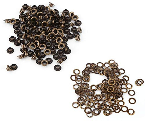 100 pezzi Grommets kit, occhielli e rondelle piane di colore bronzo Occhielli rivetti artigianali Rivestimenti in tessuto per abbigliamento(5mm)