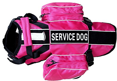 Haoyueer ZAINO PER CANI SERVICE Pettorina Gilet Sella Rimovibile Borse con Etichetta Patch (S Adatto Circonferenza 40,6-50,8 cm, Rosa Acceso)