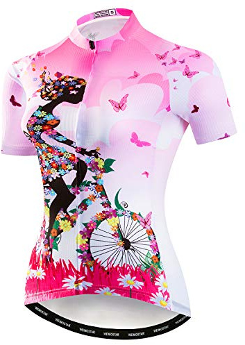 Sommer Radtrikot Damen Kurzarm Atmungsaktive Fahrradtrikot für Frauen Rennrad Trikot Mountainbike Trikot Radfahren Shirt CF2