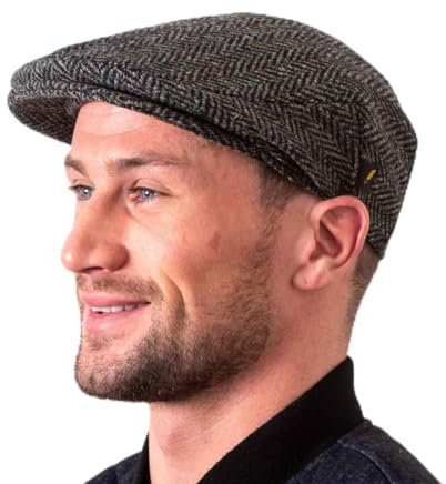 Hatman of Ireland Authentische Tweed Flachkappe für Herren 100% Donegal Tweed Fischgrätenmuster handgefertigt Hergestellt in Irland