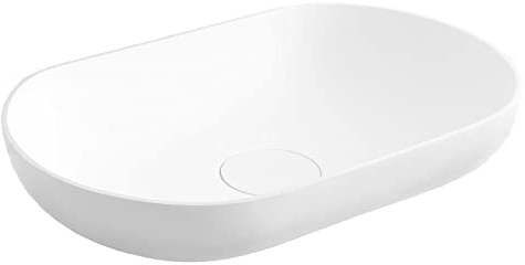 BERNSTEIN - Vasque Lavabo Ovale Blanc mat à poser 54x35x12cm + Bonde pop-up Blanc mat, Lave main fonte minérale - Design, Robuste & Durable - O-541