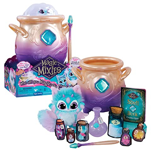 Magic Mixies Peluche Color Azul, Juguete Interactivo de Magia, con caldero de pócimas, Luces Efectos y Sonidos, muñeco con Muchos Accesorios como una Varita, (MGX01000)