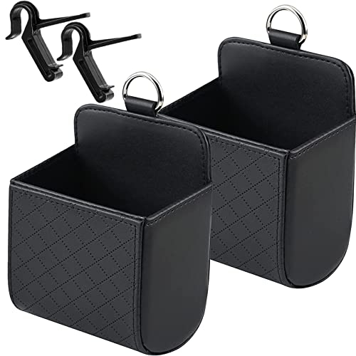 Yuemuop 2 Stück Organizer für Auto-Lüftungsauslass, aus PU-Leder, mit Haken, Universal-Tasche zur Aufbewahrung als Stift, Handyschlüssel (schwarz)