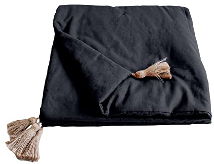 Enjoy Home Steppdecke, dunkelgrau, mit 4 Pompons Jute, 90 x 190 cm, 100% Baumwolle, Öko-Tex-Zertifiziert, Kollektion Panama