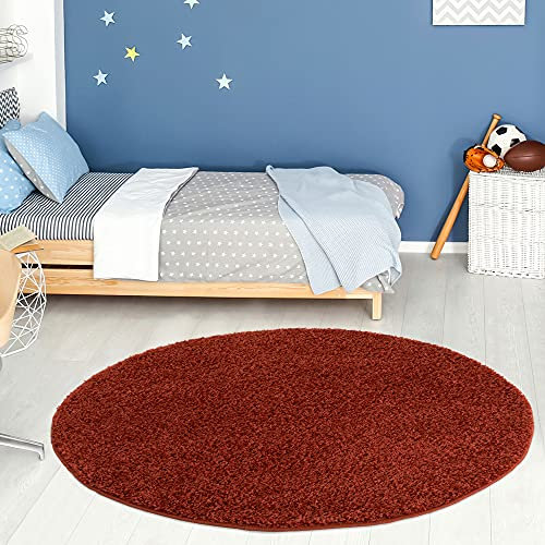 THE RUGS Living Room Rug - Shaggy Soft And Elegant Carpets For The Bedrooms And Kitchen, Easy To Clean, Many Different Sizes (120 cm Round, Terra)