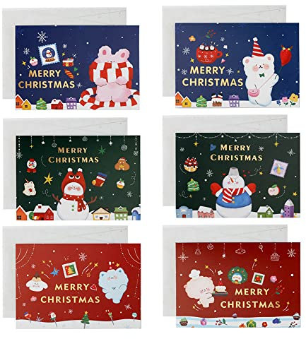 GIVBRO 6 x Weihnachtskarten mit Tiermotiven und Umschlägen für den Winter, Urlaub, Weihnachten, Neujahr, Geschenk