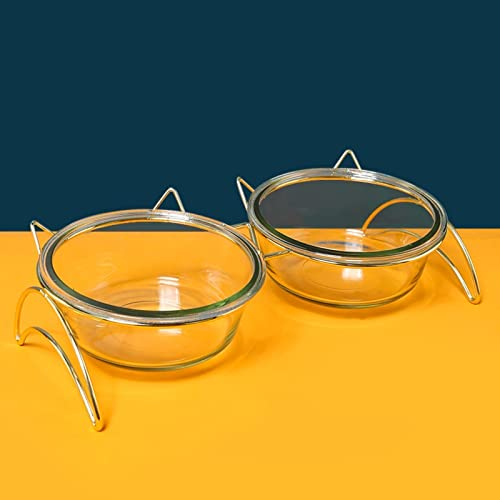 KMERCE Gamelle Chat Surélevée, Gamelles Antidérapante Chien Chaton avec Double Bols en Verre, Gamelle Eau Chiots Inclinée de 12°, INS Chic Style