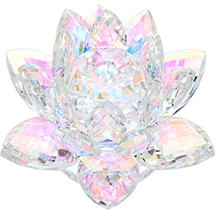OwnMy Glitzernde Kristall-Lotusblumen-Figuren, dekorative Lotusblume, Ornament, Glas, Lotus, Feng, Shui, Dekoration, Kristall, Lotusblume, Dekoration für Tischplatte, Home Office (10.2 cm)