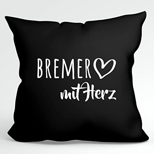 Huuraa Kissenbezug Bremer mit Herz Geschenk 40x40cm Black Baumwolle Bremer Präsent