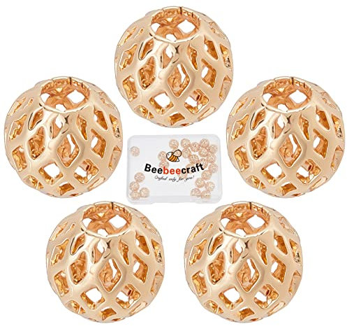 Beebeecraft 1 Box 30 Stück hohle Abstandshalter Perlen 8 mm 18 Karat vergoldet filigrane hohle Kugel Perlen runde Metall lose Perlen für DIY Armband Ohrring Halskette