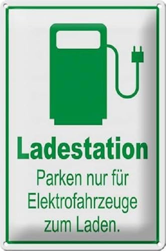 Blechschild 30 x 20 cm E-Auto Ladestation: Parken nur für Elektrofahrzeuge zum Aufladen - DekoNo7