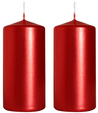 Pillar Candles, Pack of 2, Unscented, Long Burning Time, 10 x 5 cm / 4 x 2 in (Red, Metallic)