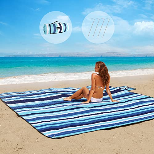 ZAZE Stranddecke, Picknickdecke mit Heringen, dick, 3-lagig, 80 x 80 cm, übergroß, wasserdicht, sanddicht, kompakte Outdoor-Matte, groß, extra groß, faltbar, Camping, Park, Urlaub, Reisezubehör (blau