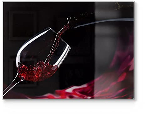 DEQORI Schneidebrett aus Glas | groß 40x30 cm | Motiv Rotwein ins Glas gegossen | Design Schneideplatte für Küche | Frühstücksbrett antibakteriell & rutschfest | Glasplatte & Servierplatte